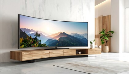 Fototapeta premium Modern Curved TV in a Stylish Living Room