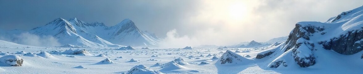 Obraz premium Harsh Winter Landscape High-Contrast Snow Scene, Dramatic Wilderness Isolation, Raw Natures Beauty, High-Key Photography