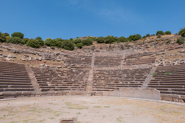 Assos theater, ancient Greek archeological site located in Turkey,  overlooking the Aegean Sea