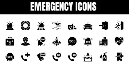 Collection of Emergency Icons for Website and App Design