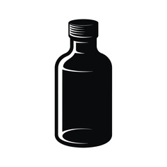 Simple black silhouette of a small glass bottle with cap
