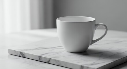 White Ceramic Coffee Cup on Marble Table Minimalist Still Life Lifestyle Photography Stock Image