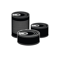 Three stacked tin cans with pull tabs on white background