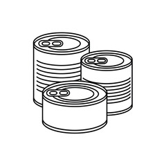 Three simple line art drawing of tin cans for food storage