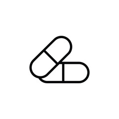Simple line art icon of two medical capsules or pills