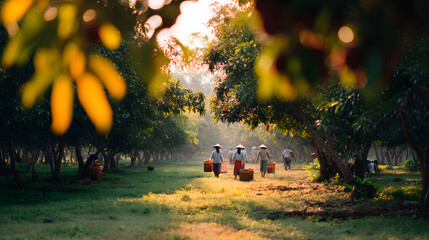 lively Thai orchard scene during harvest durian