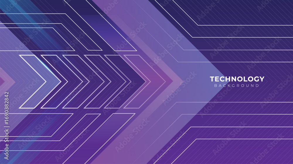Poster purple futuristic abstract technology background arrow with lines and glow effect