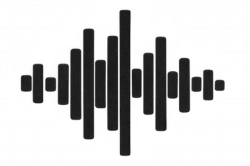 Black sound wave with furry texture representing audio spectrum waveform vibrating on transparent background