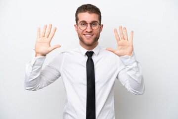Young business caucasian man isolated on white background counting ten with fingers
