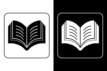 Reading Book Icon Flat Black and White Design.