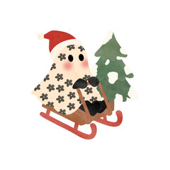 Cute Ghost on Sleigh Christmas  &ndash; Festive Winter Holiday Design
