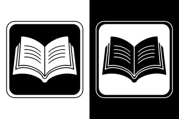 Open Book Icon Vector PNG on Black and White Background.
