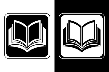 Open Book Reading Icon Black and White Background.
