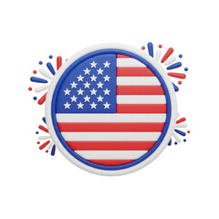 Independence Day Badge Design: American Flag With Fireworks Against Transparent Background