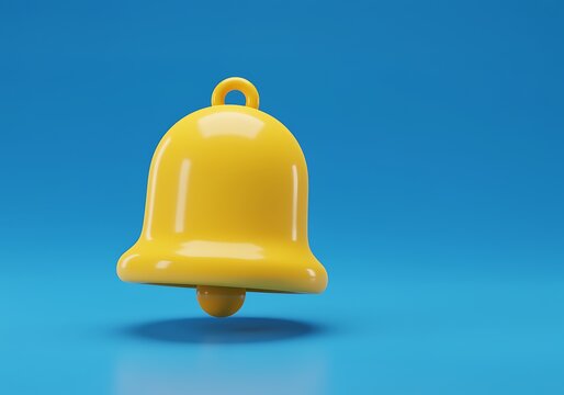 Vibrant Yellow Notification Bell on a Light Blue Background Symbolizing Alerts and Reminders in the Digital Age