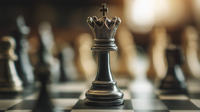 A chess king stands on the board in a strategic position, highlighting critical decision-making, tactical thinking, and intense gameplay focus.
