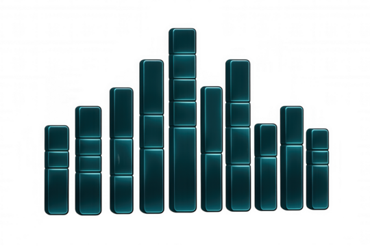 Teal bar graph ascending, signaling business growth and corporate success on transparent backdrop
