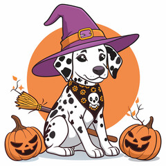 Halloween Dalmatian Witch Dog Vector Illustration for T-Shirt, Poster Design, etc.