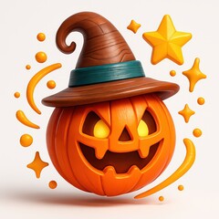 Halloween Pumpkin Wearing Witch Hat with Stars and Orbs jack o lantern