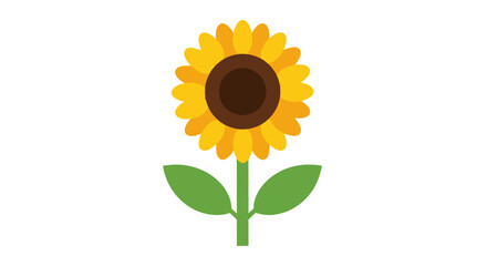 Vibrant Flat Illustration of a Blooming Sunflower with Leaves.