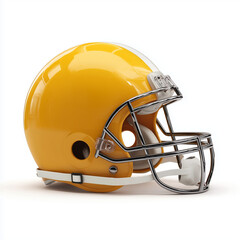 Fototapeta premium A yellow football helmet with a protective faceguard, isolated on a clean white background. 