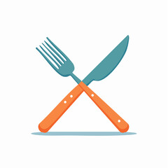 Crossed Fork And Knife With Orange Handles