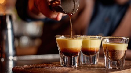 Bartender pouring layered shots
