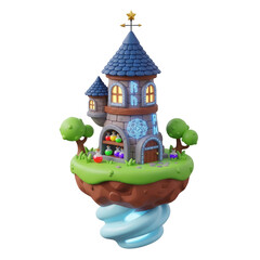 Fantasy Floating Island With Castle And Magical Potion Bottles On transparent Background