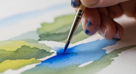 Watercolor Painting with Blue Paint