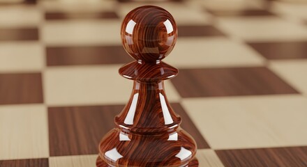 Wood Pawn on Chessboard