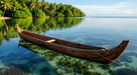 Wooden Canoe on Tropical Island Water