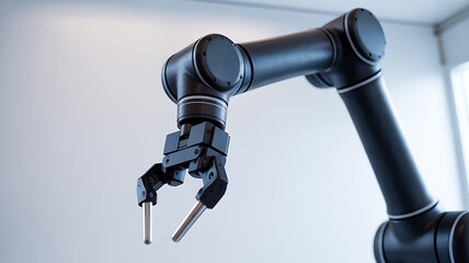 Advanced robotic arm gripping delicate components with precision in modern industrial setting