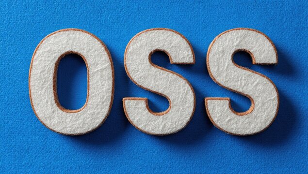 White, textured letters "OSS" on a deep blue background