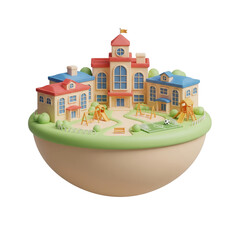 Cartoon School Building On A Globe With Transparent Background Illustrates Education Topic