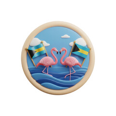 Tropical Flamingo Couple With Bahamas Flags On A round Circle Transparent Background
