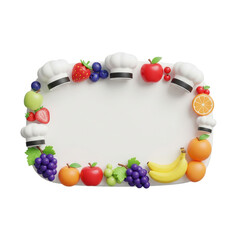 Colorful Cartoon Chefs Hats And Fruits Arranged Around A Center White Frame