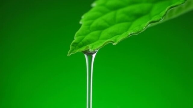 Drop of water falls from a green mint leaf. Filmed is slow motion 1000 fps. High quality FullHD footage