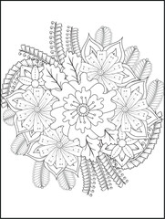 Intricate floral doodle coloring page with diverse color palette