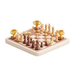 Chess Game With Trophies Conceptualizing Victory Strategy And Intelligent Gameplay Achievement