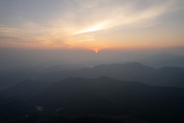 Mountain sunset view over Jiugong Mountain China.