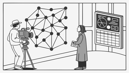 Filming a presentation about network connections and data analysis.