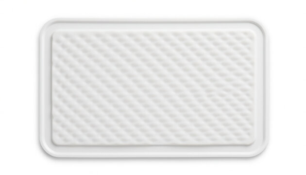 White textured serving tray in rectangular shape on white background  