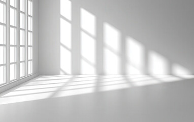 Fototapeta premium Bright window soft shadow minimal interior white wall empty room natural light clean design modern style