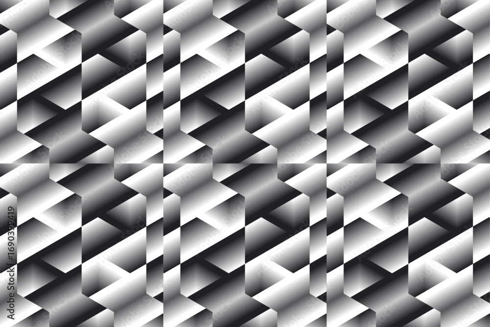 Poster black and white abstract geometric 3d seamless vector pattern no gradient