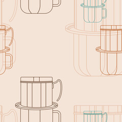 Editable Vietnamese Drip Coffee With Outline Style Vector Illustration as Seamless Pattern for Creating Background of Cafe With Vietnamese Culture and Tradition Related Design