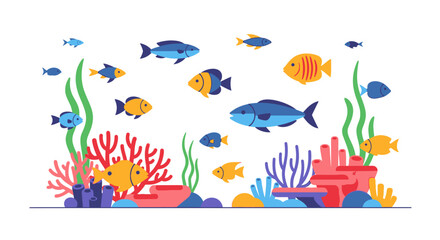 Colorful Fish and Coral Reef Illustration with Flat Design Style