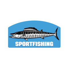 Striking vector illustration of a wahoo, a prized sport fish. The artwork showcases intricate details and a dynamic composition, ideal for use in fishing-related merchandise, logos, posters, and print