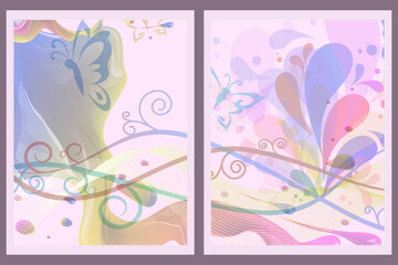 set of vector colorful butterflies background