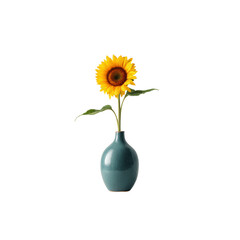 Single Sunflower in Teal Vase - Minimalist Floral Still Life