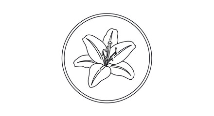 Elegant Lily Flower Outline in a Circular Frame.